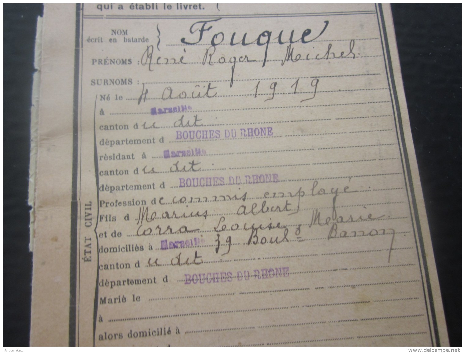 DOCUMENT MILITAIRE CLASSE 1939 WW2 FOUQUES R. Né 1919 DEPOT INFANTERIE N°151 NOYAU INSTRUCTION 2 LA COURTINE CLERMONT FD - Documents