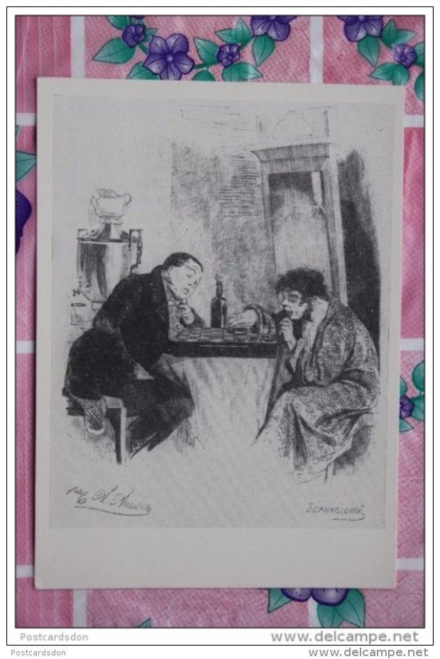 Agin "Chichikov And Nozdrev PLAYING Draughts"  - Dames - OLD USSR PC 1970 - Schaken