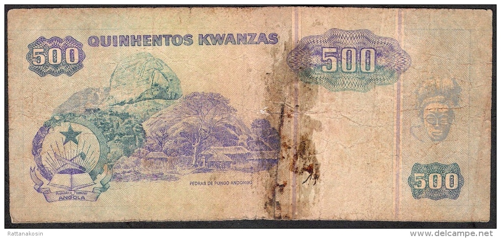 ANGOLA P127 500 KWANZAS  1991 VERY RARE ! ! Signature 5 FINE,NO Tear , NO P.h. ,only Folds And One Task ! - Angola