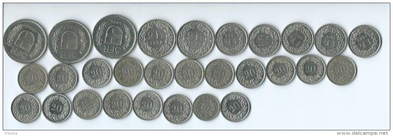 Monnaie Suisse 28 Pieces Monnaie Toujours Utiliées En Suisse - Autres & Non Classés