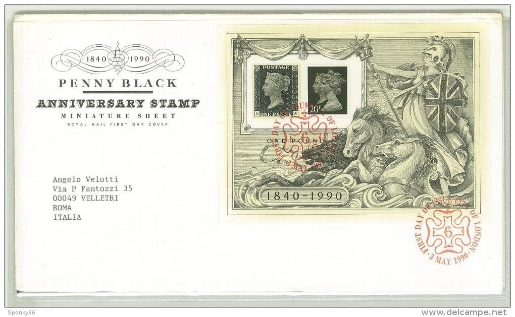 FDC GRAN BRETAGNA - GREAT BRITAIN - ANNO 1990 - ROYAL MAIL - PENNY BLACK - ANNIVERSARY STAMP - MINIATURE SHEET - LONDON - 1981-1990 Decimal Issues