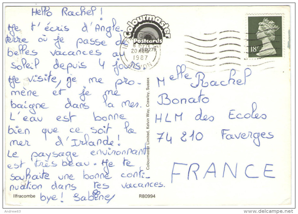 GB - Regno Unito - GREAT BRITAIN - UK - 1987 - 18p - Ilfracombe - Viaggiata Da Ilfracombe Per Faverges, France - Ilfracombe