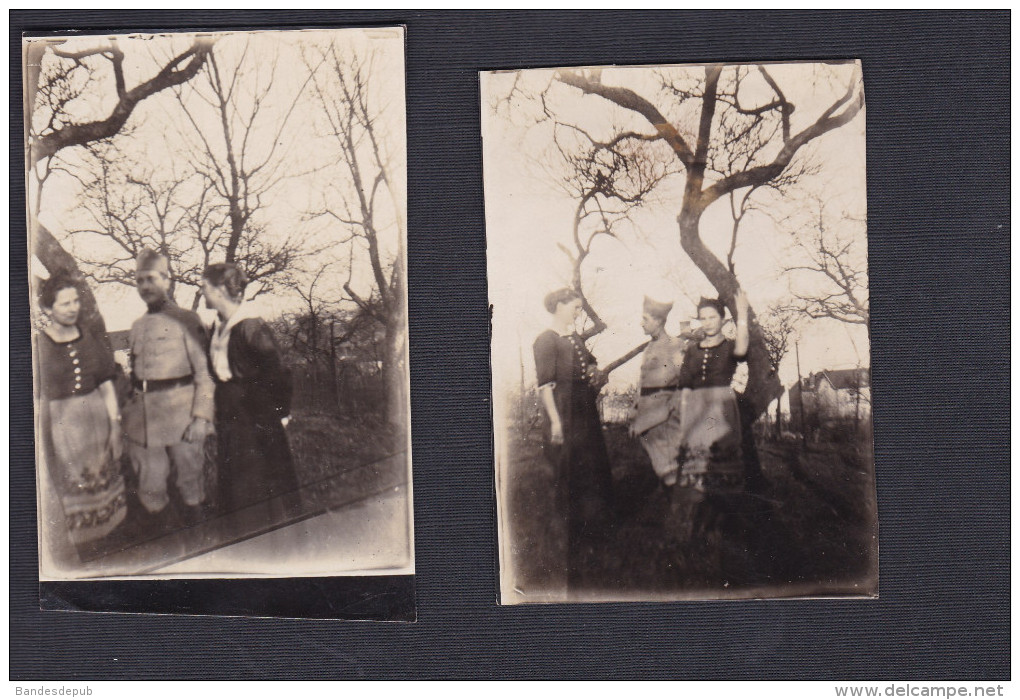 Deux Photo Originale Militaire Et Jeunes Femmes Située à Metz En Janvier 1919 - Guerre, Militaire