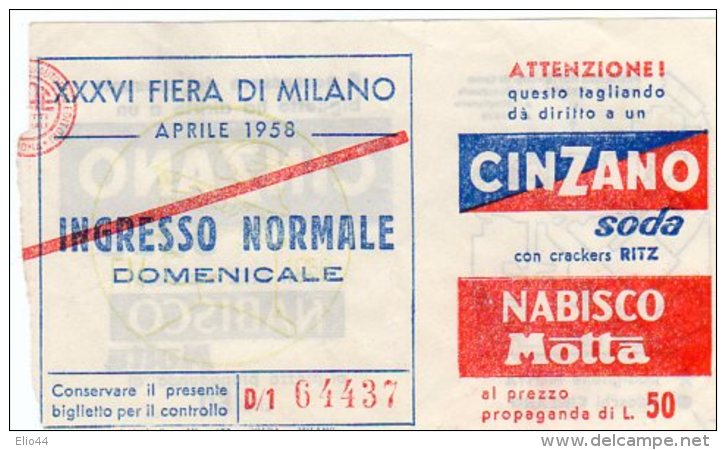 MILANO - 1958 -  XXXVI Fiera Di Aprile - - Tickets - Entradas