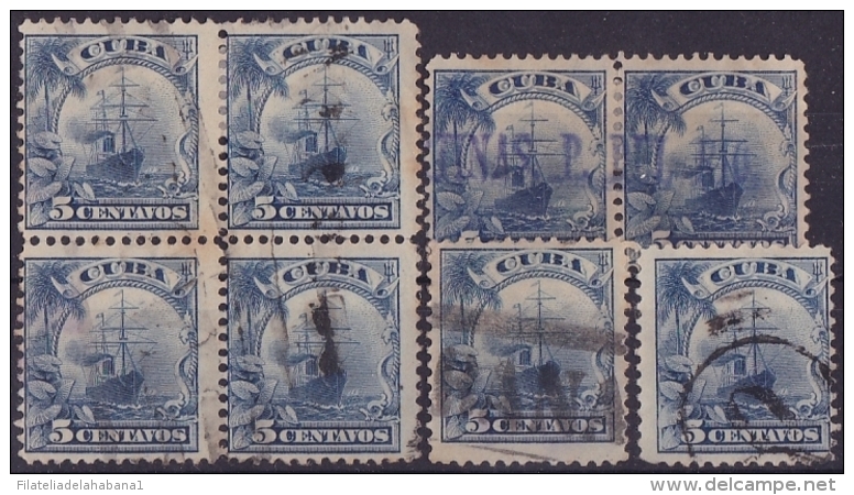 1899-231 CUBA. US OCCUPATION. 1899. Ed.33. 5c. SHIP FANCY CANCEL LOT - Gebruikt