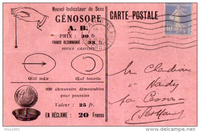 TB 984 - Carte Postale Publicitaire Indicateur De Sexe Génosope  MAX PARIS XII Pour NANDY Par CESSON - Altri & Non Classificati