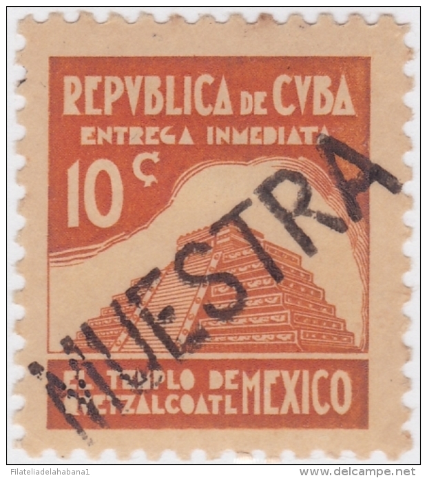 1937-239 CUBA. REPUBLICA. 1937. Ed.326. ESCRITORES. 10c MEXICO ARCHEOLOGY. MUESTRA PROOF. GOMA MANCHAS. - Gebruikt