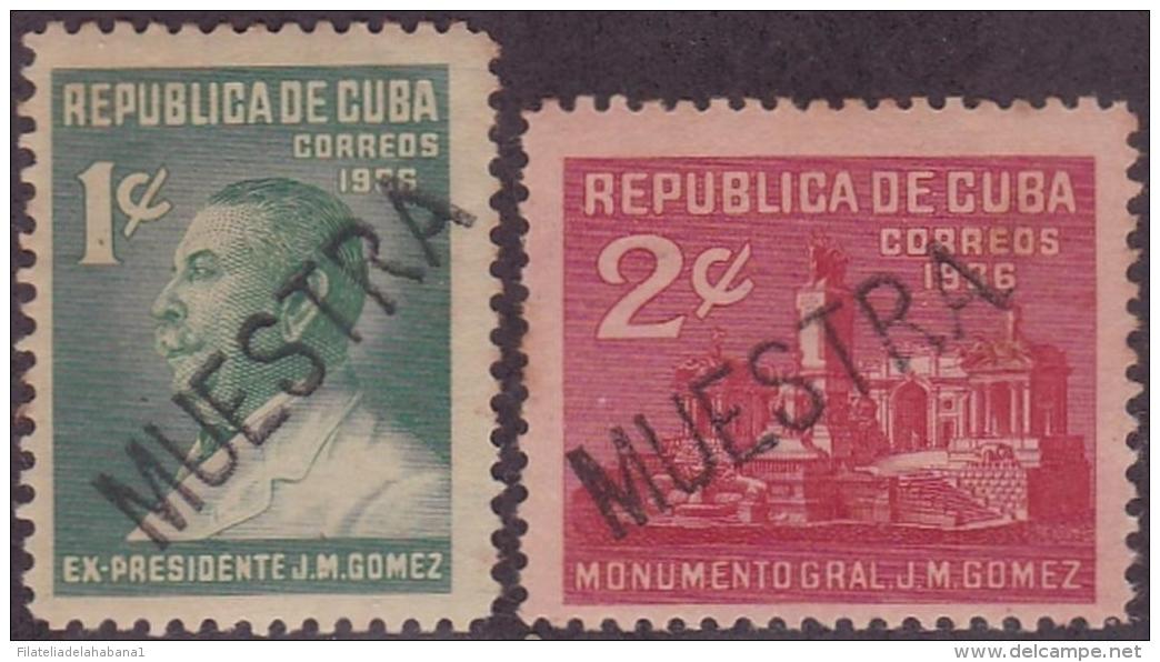 1937-243 CUBA. REPUBLICA. 1937. Ed.292-93. JOSE MIGUEL GOMEZ. MUESTRA PROOF SET. GOMA MANCHAS. - Gebruikt