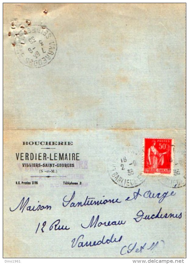 TB 988 -  Carte Lettre  Publicitaire Boucherie VERDIER - LEMAIRE  VILLIERS SAINT GEORGES  Pour VARREDDES - Altri & Non Classificati