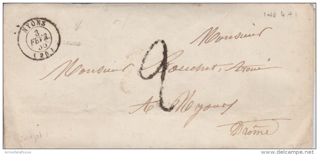 Cachet à Date (CAD) De NYONS Type 15 Sans Timbres (Drôme) De 1855 T15 Tamp 2 N - 1849-1876: Klassik