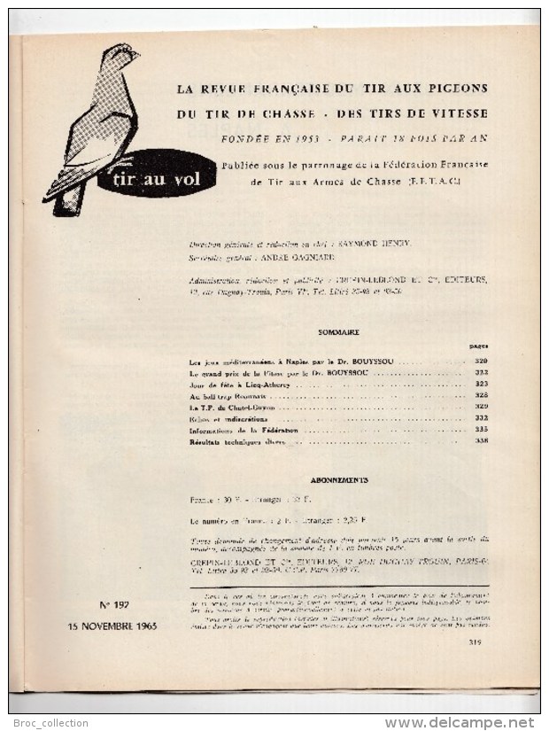 Tir Au Vol, La Revue Française De Tir Aux Pigeons N° 192, 1963, Dr Bouyssou, Naples, Licq-Atherey, Roanne, Châtel-Guyon - Weapons