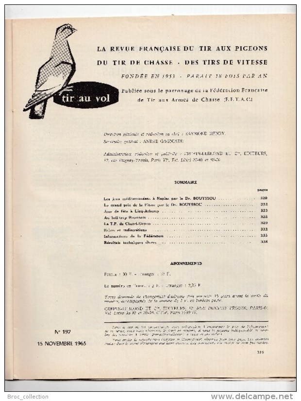 Tir Au Vol, La Revue Française De Tir Aux Pigeons N° 192, 1963, Dr Bouyssou, Naples, Licq-Atherey, Roanne, Châtel-Guyon - Waffen