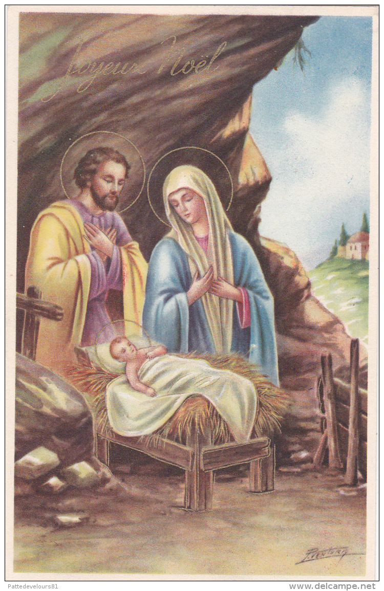 CPSM Nativité Naissance Enfant Jesus Joseph Marie Illustrateur J. VENTURA - Angels