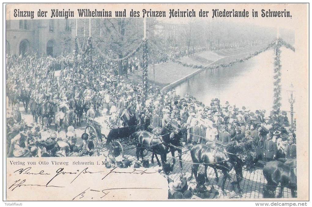 SCHWERIN Mecklenburg Einzug Königin Wilhelmina + Prinz Heinrich Bahnpost ZUG 34 3.5.1901 Gelaufen - Schwerin