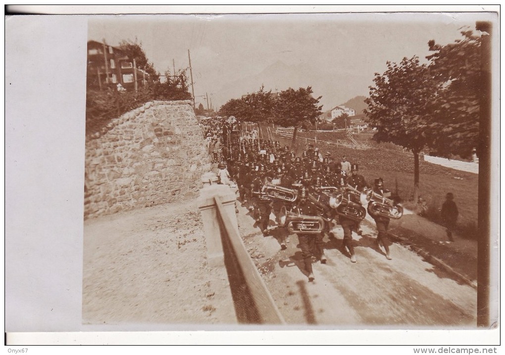 Carte Postale Photo AIGLE (Suisse-Schweiz-Schwitzerland-Vaud) Fanfare Militaire Suisse-Cachet Aigle Gare Helvetia - Aigle