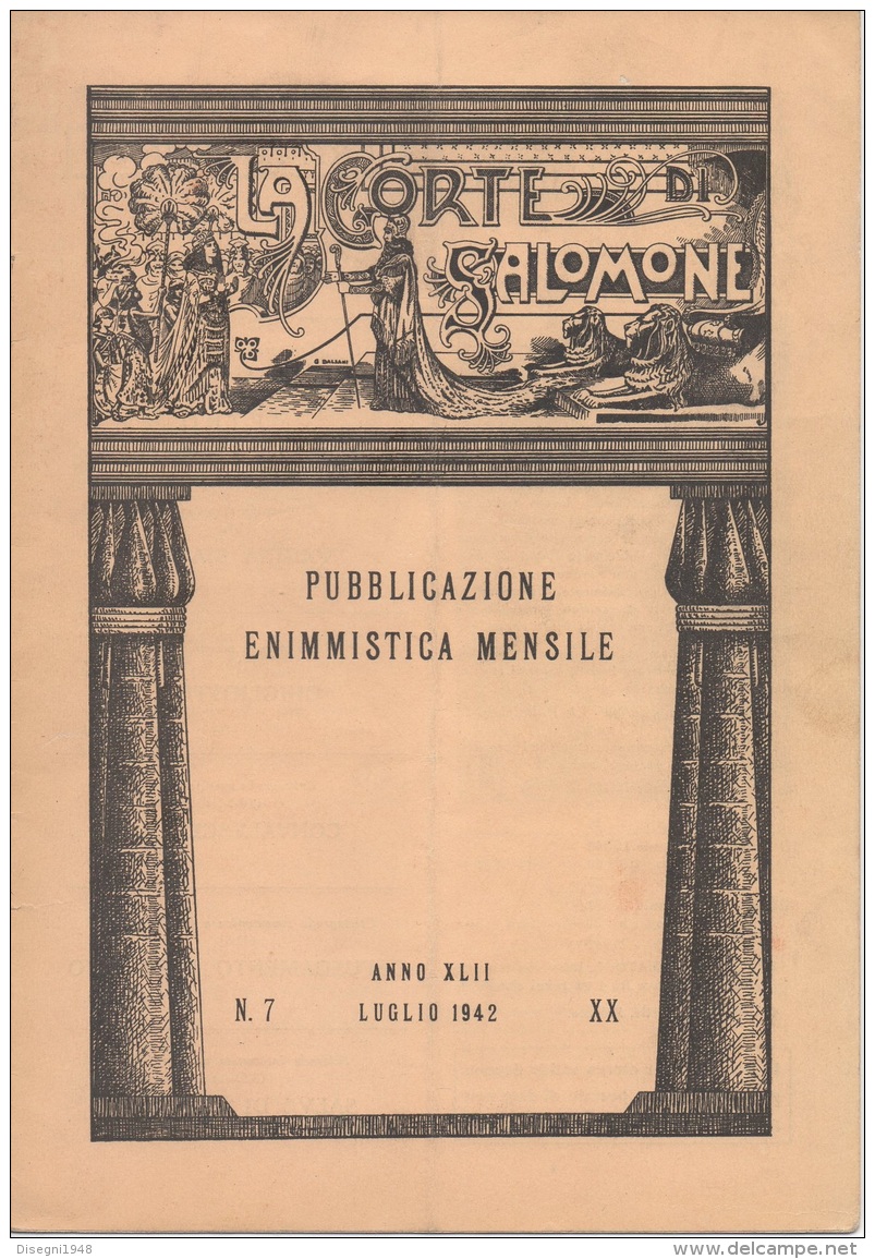 05259  "LA CORTE DI SALOMONE - PUBBLICAZIONE ENIMMISTICA MENSILE -  ANNO XLII - N. 7 - LUGLIO 1942 - XX" ORIGINALE - Games