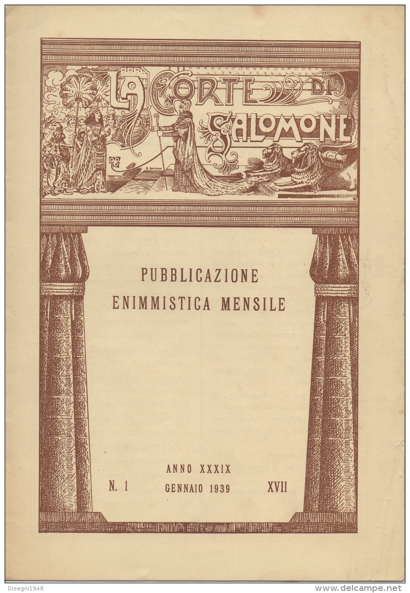 05261 "LA CORTE DI SALOMONE - PUBBLICAZIONE ENIMMISTICA MENSILE -  ANNO XXXIX - N. 1 - GENNAIO 1939 - XVII" ORIGINALE - Giochi