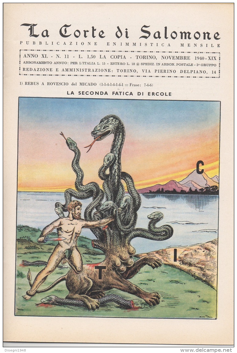 05263 "LA CORTE DI SALOMONE - PUBBLICAZIONE ENIMMISTICA MENSILE -  ANNO XL - N. 11 - NOVEMBRE 1940 - XIX" ORIGINALE - Jeux