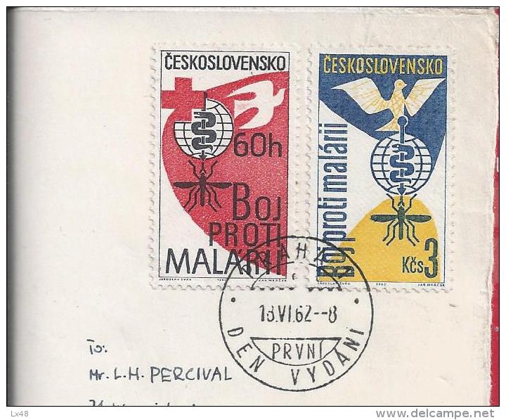 Malaria.Le Paludisme.Plasmodium.Mosquito.Cheers.Disease. Medicine.Two Stamps Czechoslovakia 1962.Vignette Bridge.3 Scans - Medicine