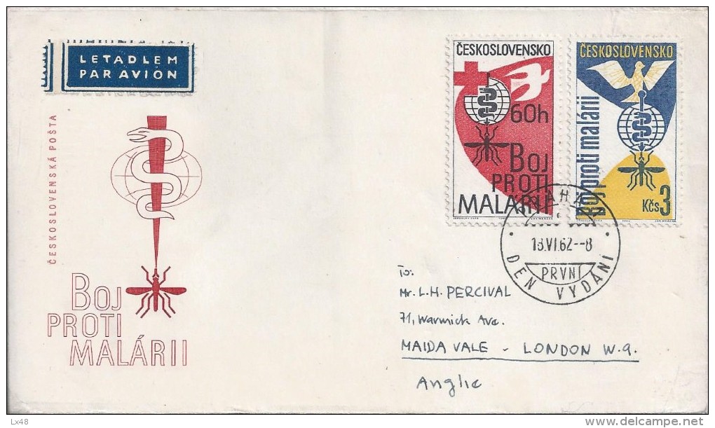 Malaria.Le Paludisme.Plasmodium.Mosquito.Cheers.Disease. Medicine.Two Stamps Czechoslovakia 1962.Vignette Bridge.3 Scans - Medicine