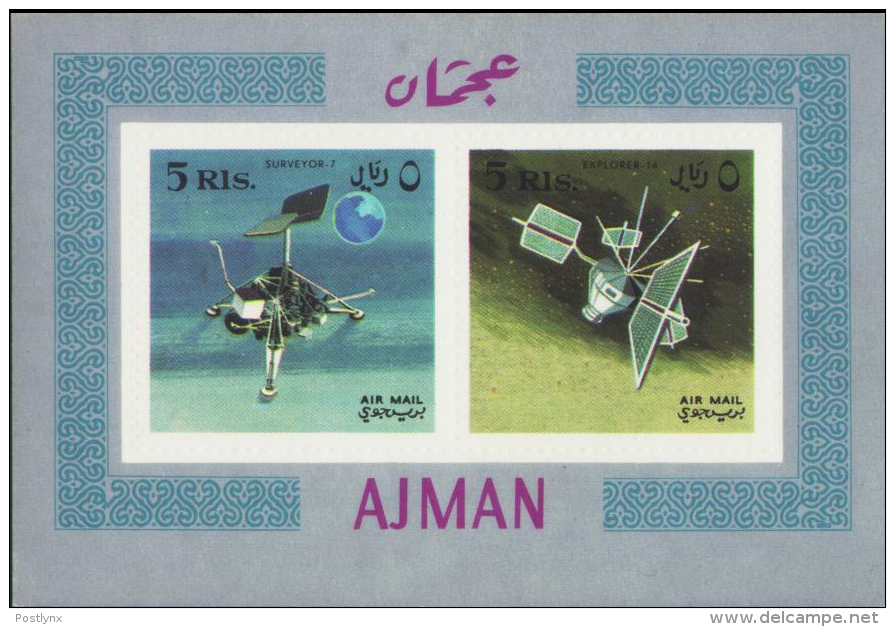 BULK: 2 AJMAN 1968 Space 5R/5R Lander IMPERF SHEETLET  [non Dentelé,Geschnitten] - Noord-Amerika