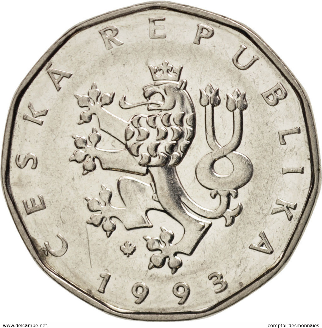 Monnaie, République Tchèque, 2 Koruny, 1993, SUP, Nickel Plated Steel, KM:9 - Tchéquie