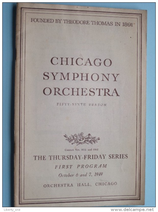 CHICAGO SYMPHONY ORCHESTRA First Program Oct 6 & 7 ( Fifty-Ninth Season ) 1949 !! - Programmes