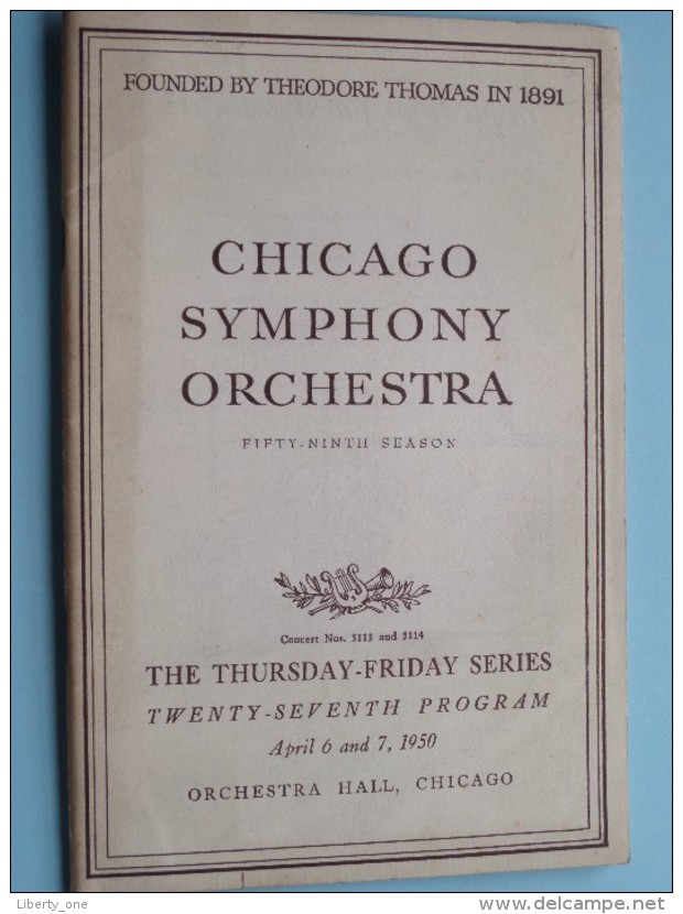 CHICAGO SYMPHONY ORCHESTRA Twenty-Seventh Program April 6 & 7 ( Fifty-Ninth Season ) 1950 !! - Programmes