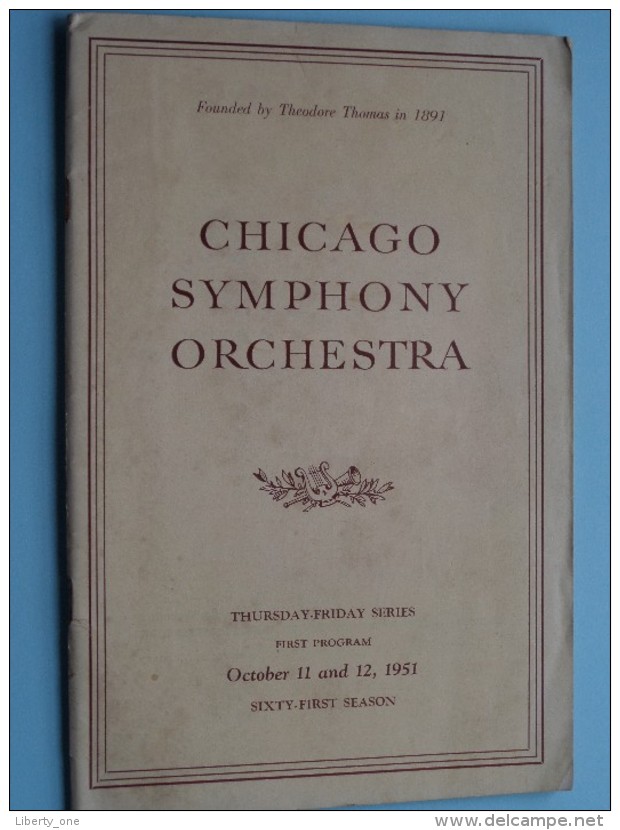CHICAGO SYMPHONY ORCHESTRA First Program Oct 11 & 12 ( Sixty-First Season ) 1951 !! - Programmes