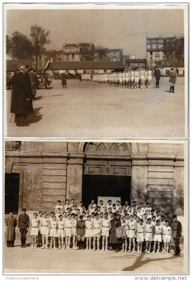 1938 - COURBEVOIE - CASERNE CHARRAS - POLYTECHNIQUE PRESENTATION AU DRAPEAU - LOT DE 2 PHOTOS MILITAIRES 18 X 13 CM - Guerre, Militaire