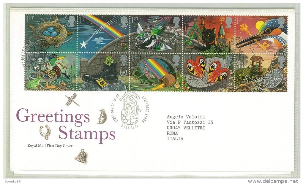 FDC GRAN BRETAGNA - GREAT BRITAIN  - ANNO 1991 - ROYAL MAIL - GREETINGS STAMPS - GREETWELL LINCS - PER ROMA - 1981-1990 Decimal Issues