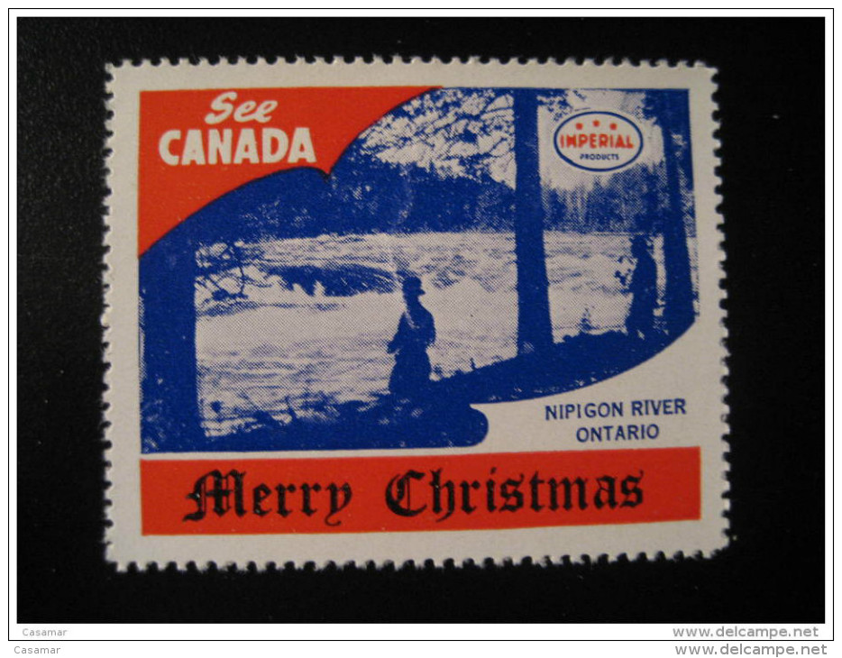 Nipigon River Ontario Toronto IMPERIAL Oil Touring Road Map Poster Stamp Label Vignette Viñeta CANADA Christmas - Werbemarken (Vignetten)