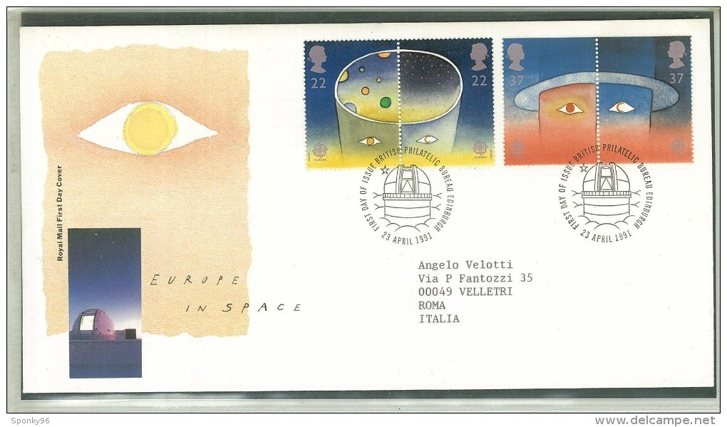 FDC SCOTLAND - SCOZIA - ANNO 1991 - ROYAL MAIL - EUROPE IN SPACE - EDINBURGH - PER  ROMA - - 1981-1990 Decimal Issues