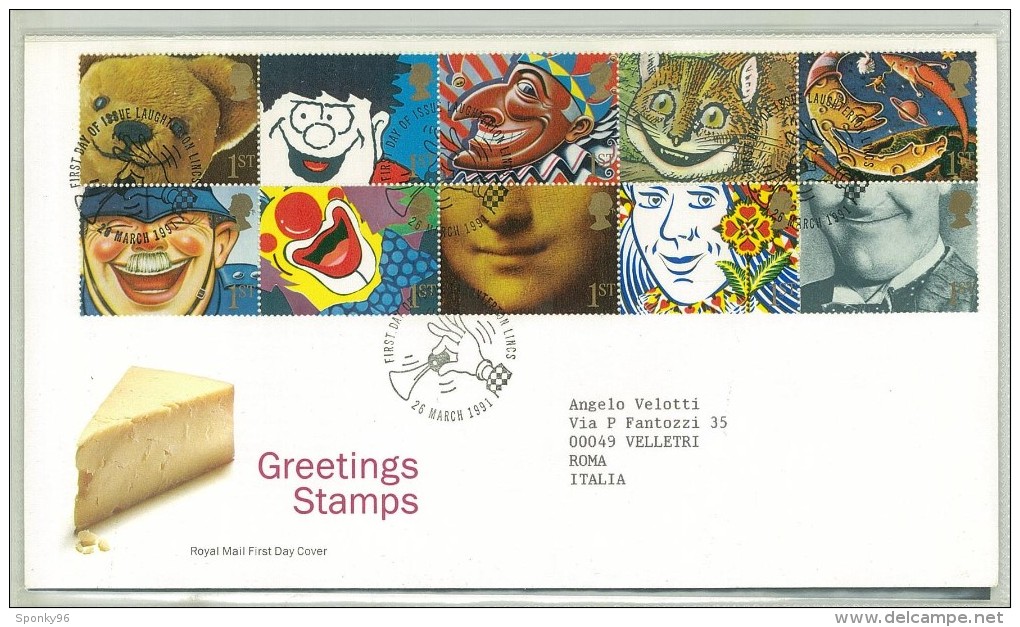 FDC GRAN BRETAGNA - GREAT BRITAIN  - ANNO 1991 - ROYAL MAIL - GREETINGS STAMPS - GREETWELL LINCS - PER ROMA - 1981-1990 Decimal Issues