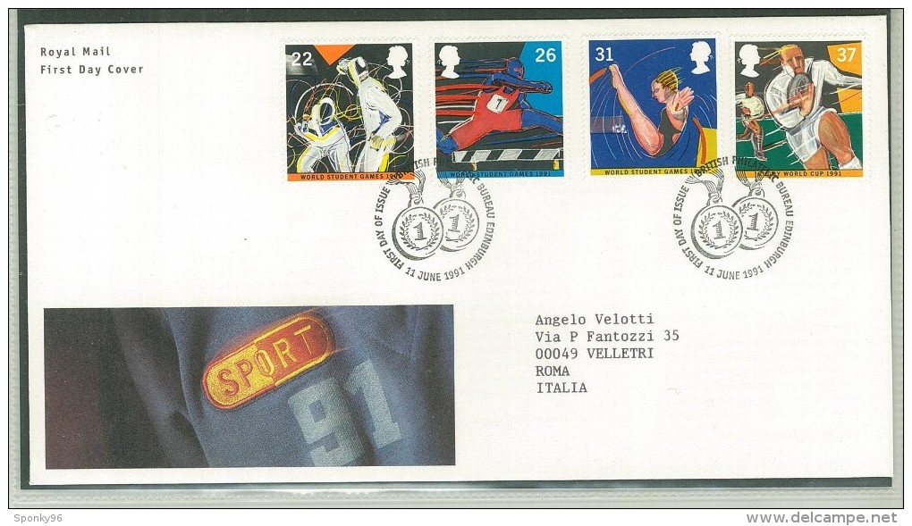 FDC SCOTLAND -  SCOZIA - ANNO 1991 - ROYAL MAIL - SPORT - SCHERMA - ATLETICA LEGGERA - EDINBURGH - PER ROMA - - 1981-1990 Decimal Issues