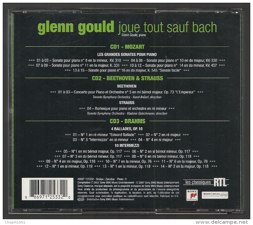 CD PIANO - GLENN GOULD JOUE TOUT SAUF BACH - MOZART, BEETHOVEN, BRAHMS, STRAUSS - COFFRET 3 CDs - Klassik