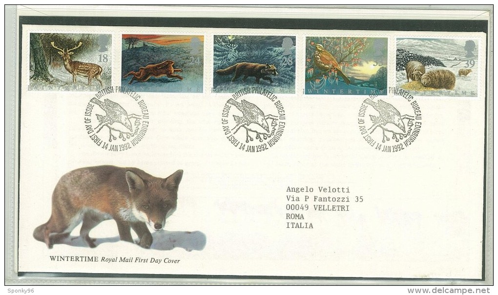 FDC SCOTLAND - SCOZIA -  ANNO 1992 - ROYAL MAIL - EDINBURGH - WINTERTIME - ANIMALI - ANIMALS - INVERNO - - 1991-2000 Em. Décimales