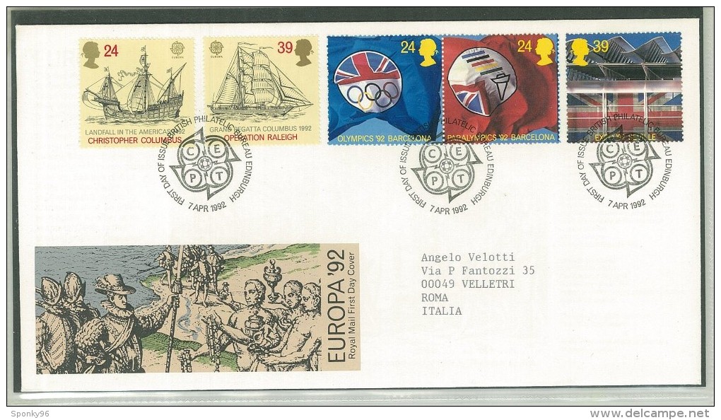 FDC GRAN BRETAGNA - GREAT BRITAIN - ANNO 1992 - ROYAL MAIL - EDINBURGH -  EUROPA '92 - COLOMBO - OPERATION RALEIGH - OLI - 1991-2000 Decimal Issues