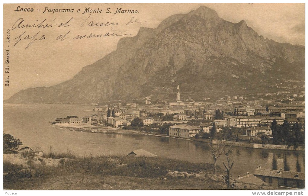 LECCO - Panorama E Monte S.Martino (cachet Grand Hôtel Lecco Au Dos De La Carte).. - Lecco