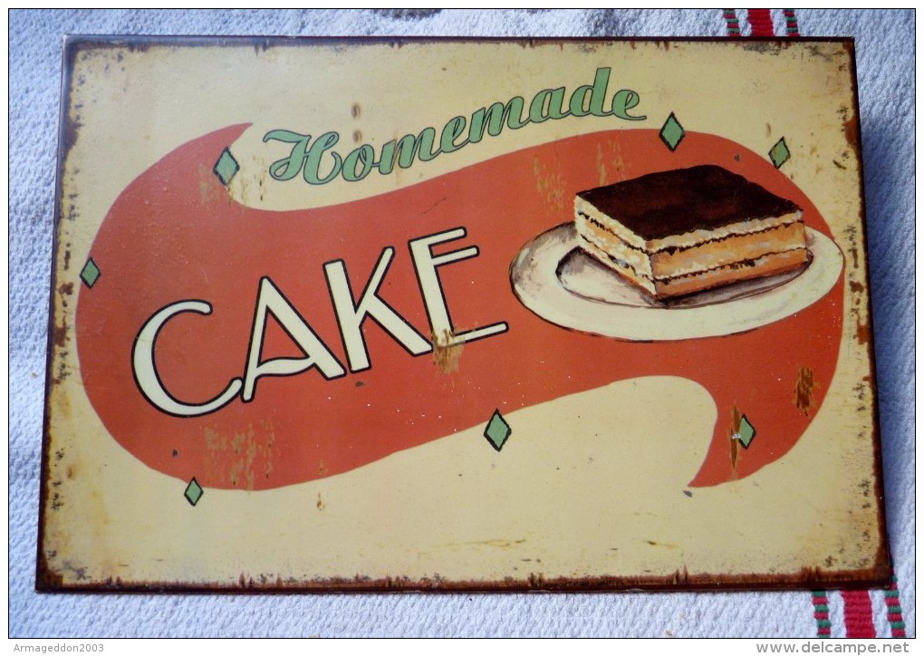 PLAQUE EN METAL SERIGRAPHIEE CAKE HOMEMADE REEDITION 27.5 X 18.5 CM BE - Plaques En Tôle (après 1960)