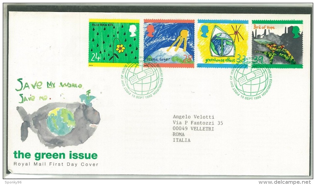 FDC GRAN BRETAGNA - GREAT BRITAIN - ANNO 1992 - ROYAL MAIL - THE GREEN ISSUE - JAVE MY WORLD - EDINBURGH - - 1991-2000 Decimal Issues