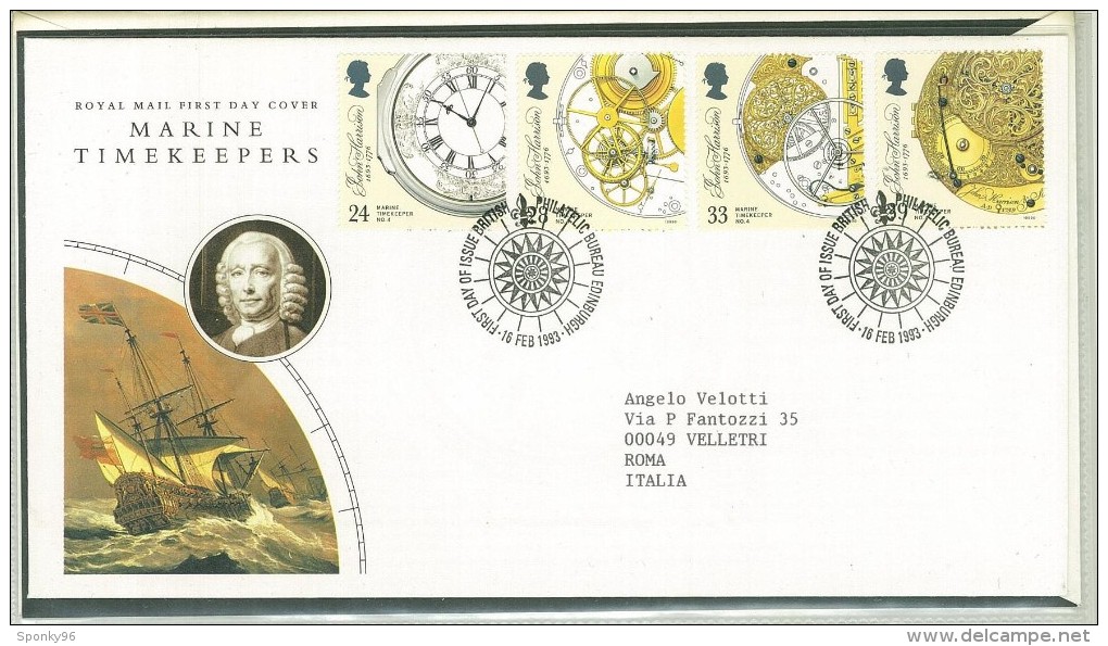 FDC GRAN BRETAGNA - GREAT BRITAIN - ANNO 1993 - ROYAL MAIL - MARINE TIMEKEEPERS - EDINBURGH - JOHN HARRISON - - 1991-2000 Decimal Issues