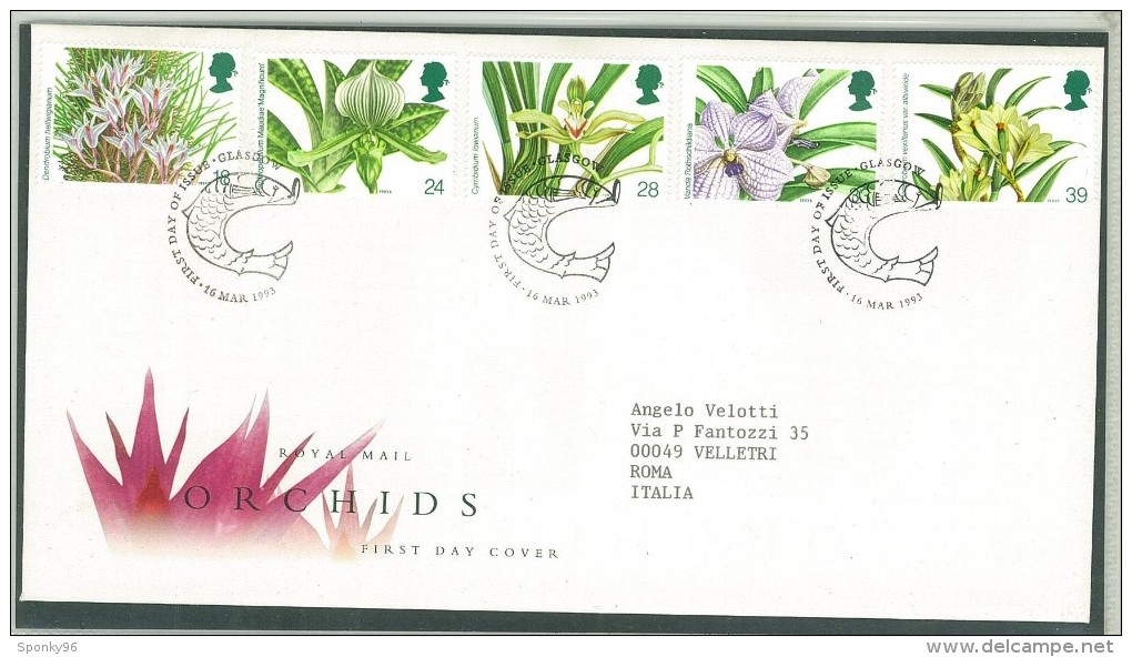 FDC GRAN BRETAGNA - GREAT BRITAIN - ANNO 1993 - ROYAL MAIL - ORCHIDS - LAVANDA - VANDA - DENDROBIUM-CYMBIDIUM - GLASGOW - 1991-2000 Decimal Issues