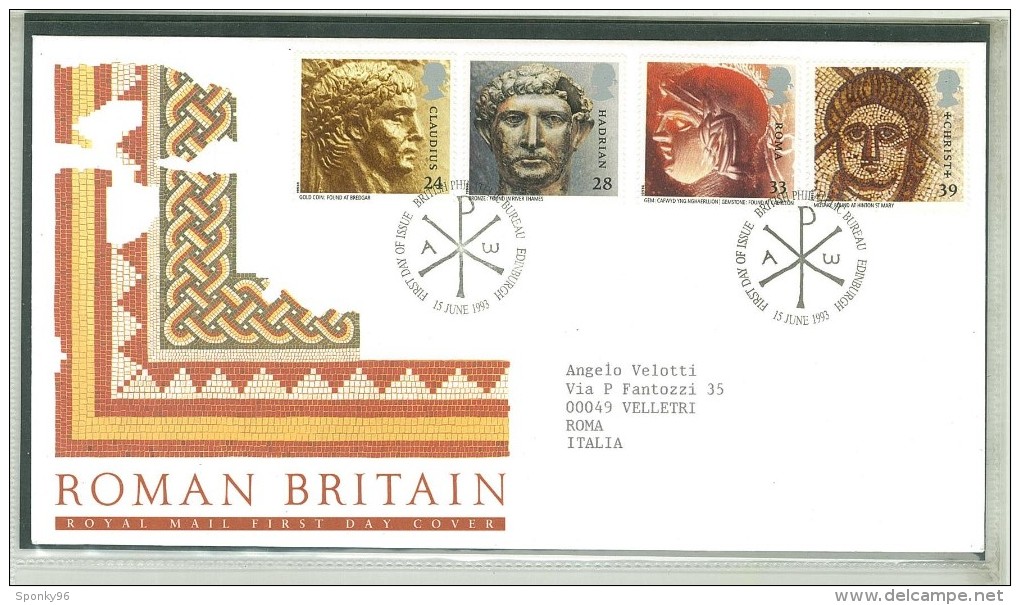 FDC GRAN BRETAGNA - GREAT BRITAIN - ANNO 1993 - ROYAL MAIL - ROMAN BRITAIN - CHRIST - ROMA - HADRIAN-CLAUDIUS- EDINBURGH - 1991-2000 Decimal Issues