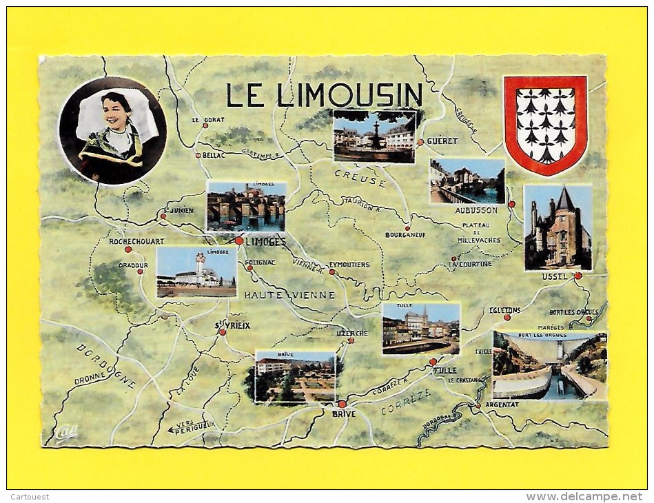 CPSM Carte Géographique Le Limousin  Ecusson Blason - Maps