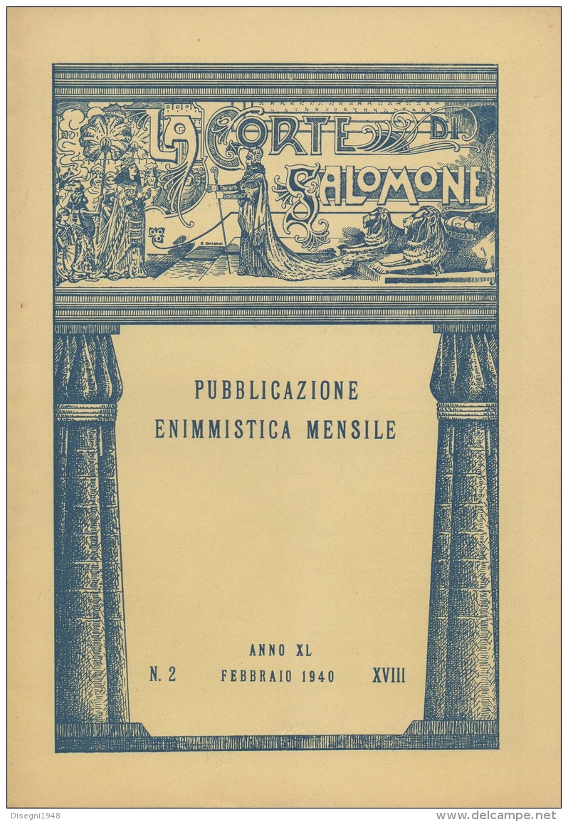 05265 "LA CORTE DI SALOMONE - PUBBLICAZIONE ENIMMISTICA MENSILE -  ANNO XL - N. 2 - FEBBRAIO 1940 - XVIII" ORIGINALE - Giochi