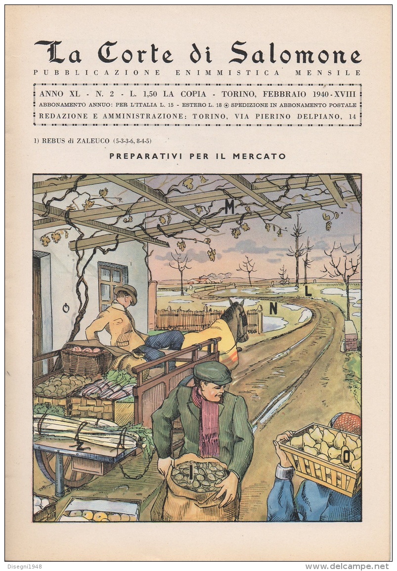 05265 "LA CORTE DI SALOMONE - PUBBLICAZIONE ENIMMISTICA MENSILE -  ANNO XL - N. 2 - FEBBRAIO 1940 - XVIII" ORIGINALE - Games