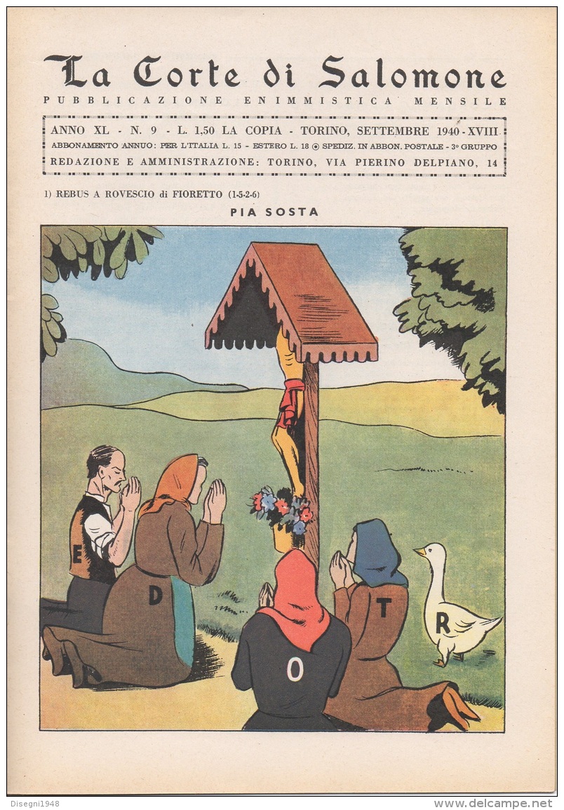 05267 "LA CORTE DI SALOMONE - PUBBLICAZIONE ENIMMISTICA MENSILE -  ANNO XL - N. 9 - SETTEMBRE 1940 - XVIII" ORIGINALE - Jeux