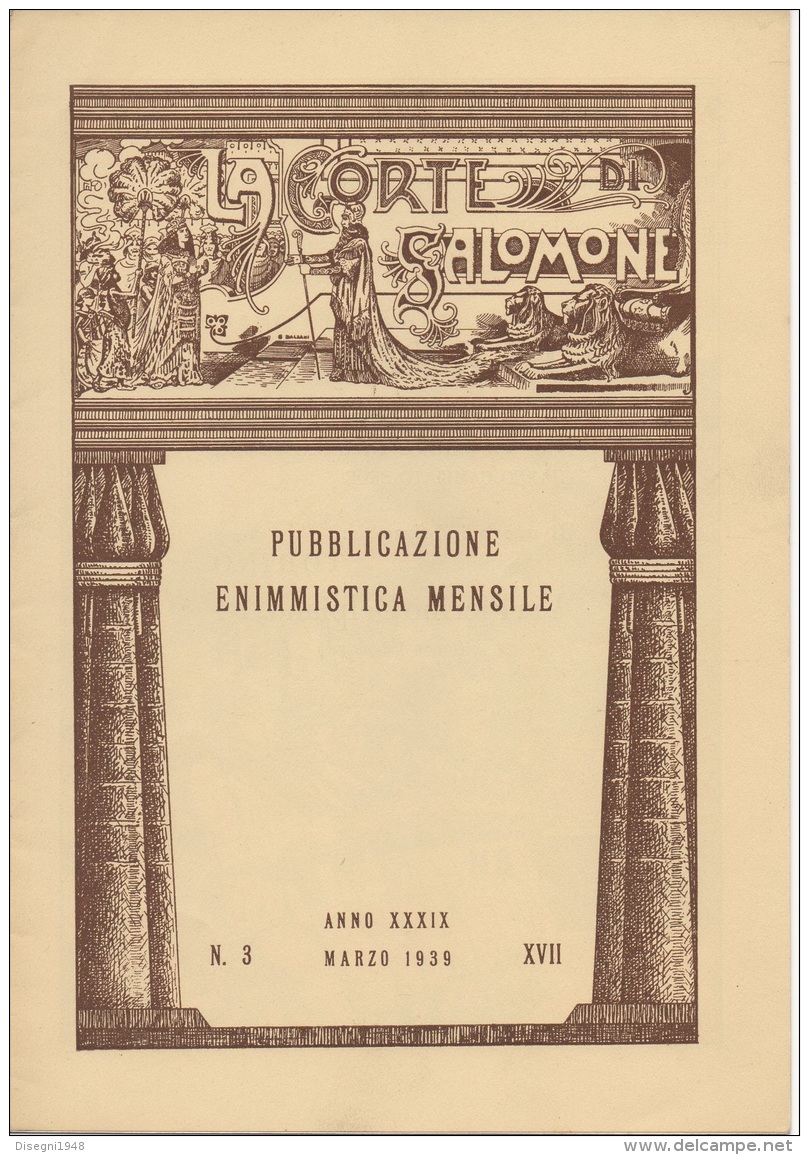 05268 "LA CORTE DI SALOMONE - PUBBLICAZIONE ENIMMISTICA MENSILE -  ANNO XXXIX - N. 3 - MARZO 1939 - XVII" ORIGINALE - Juegos