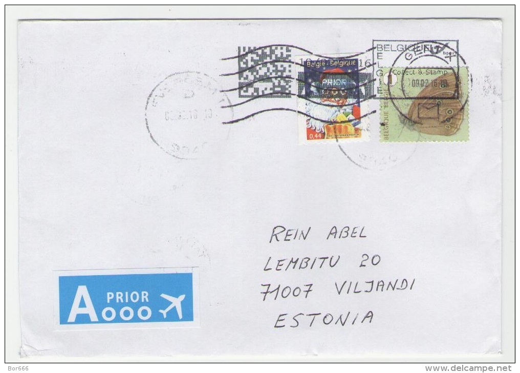 GOOD BELGIUM Postal Cover To ESTONIA 2016 - Good Stamped: Santa Claus ; Butterfly - Covers & Documents